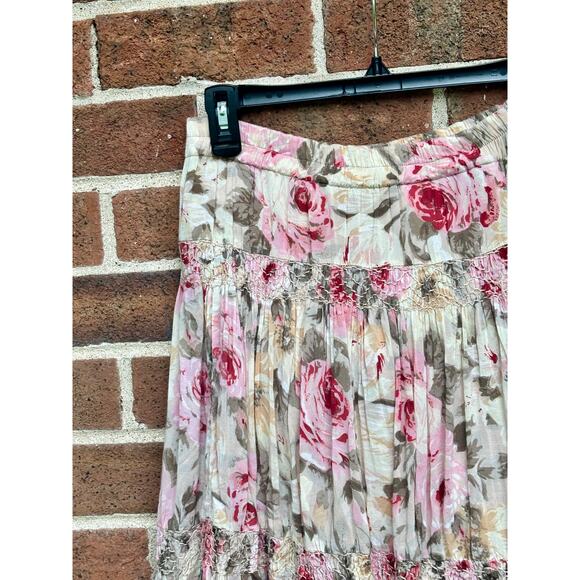 Vintage 1980s Pink Brown Floral Print Skirt Passports of Pier 1 Imports Florals - Picture 8 of 12